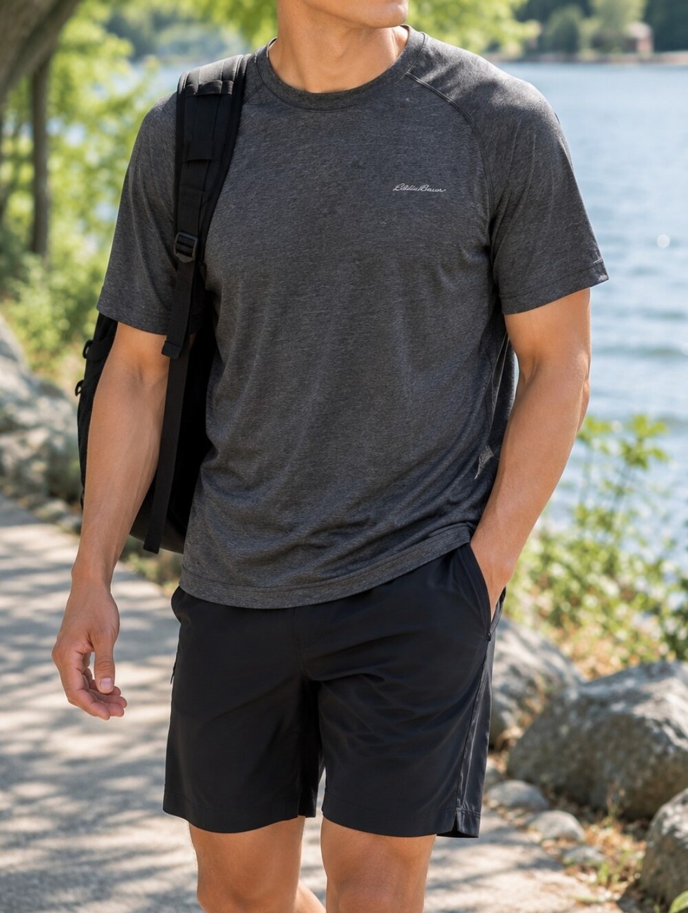 Eddie Bauer Dark Gray Performance Short Sleeve Crew Neck Active Tee
